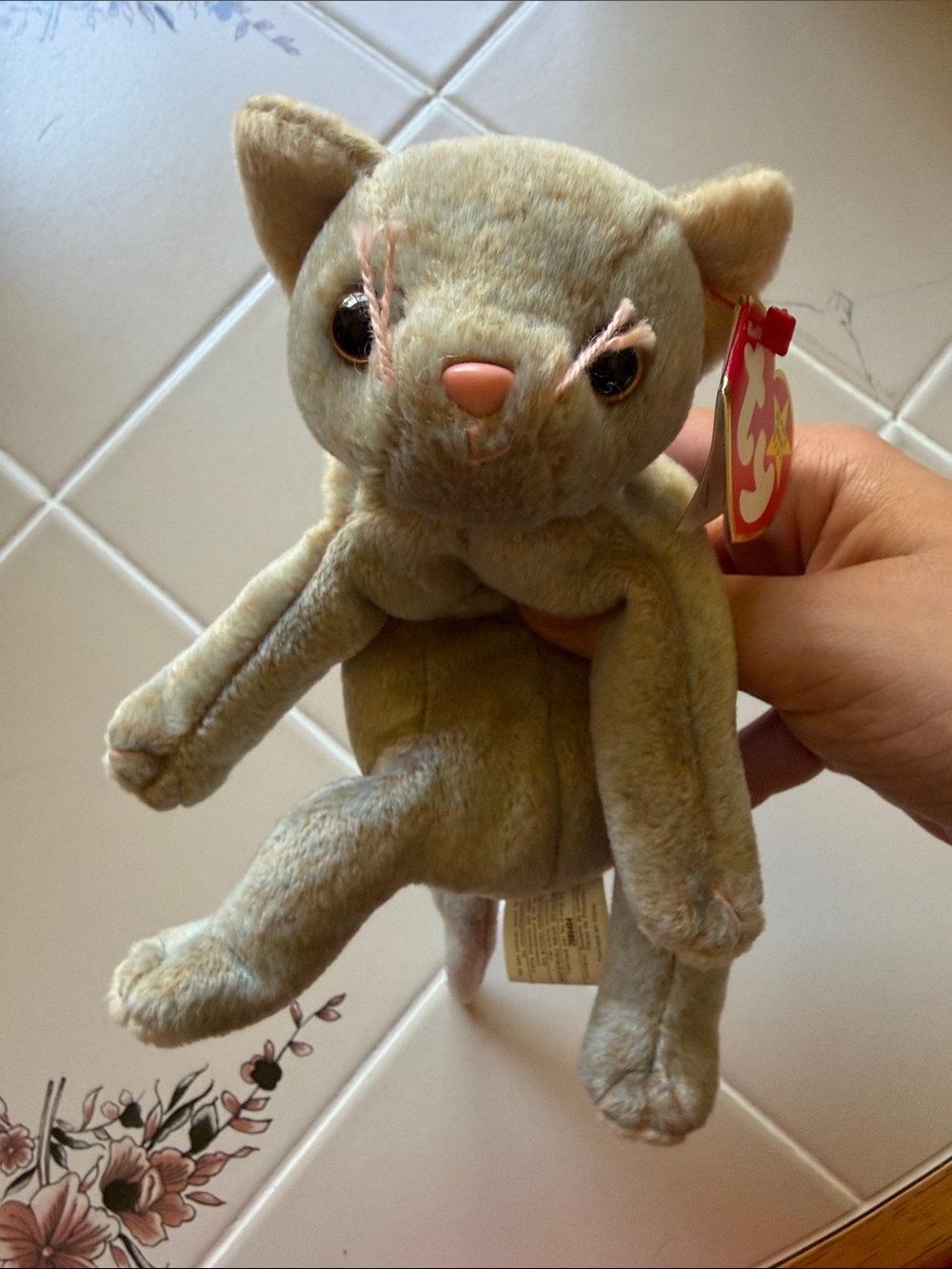 Ty Plush Cat Toy - Gray with Pink Nose